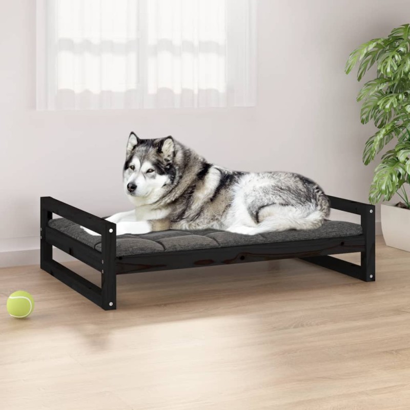 Cama para cães 105,5x75,5x28 cm madeira de pinho maciça preto-Ninhos para cães-Home Retail