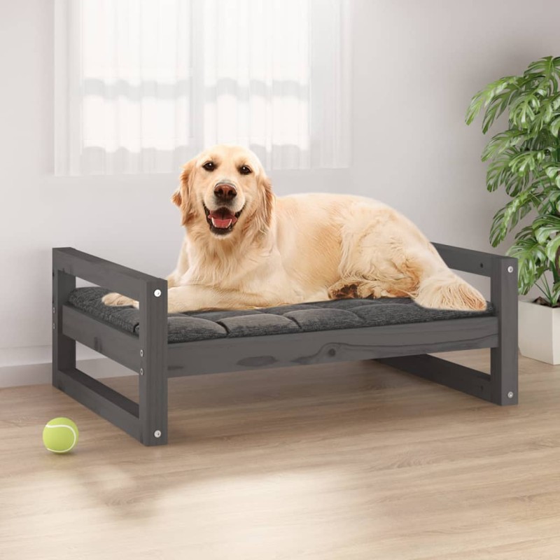 Cama para cães 75,5x55,5x28 cm madeira de pinho maciça cinzento-Ninhos para cães-Home Retail