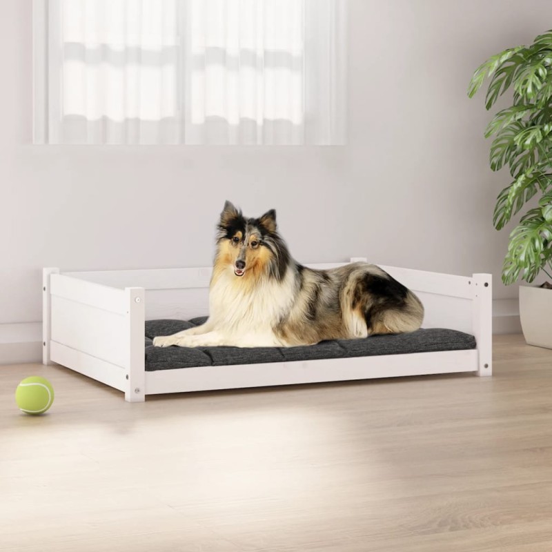 Cama para cães 95,5x65,5x28 cm madeira de pinho maciça branco-Ninhos para cães-Home Retail