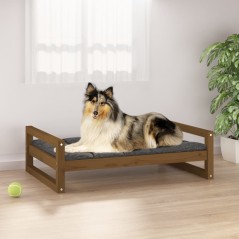 Cama p/ cães 95,5x65,5x28 cm madeira pinho maciça castanho mel