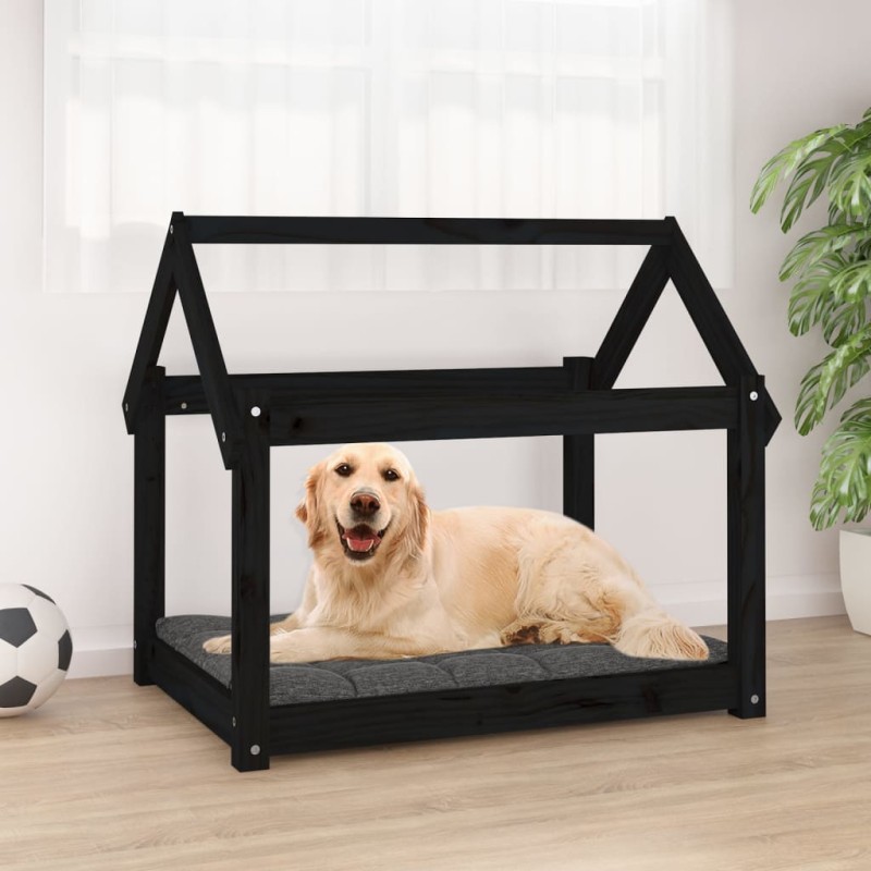 Cama para cães 81x60x70 cm madeira de pinho preto-Ninhos para cães-Home Retail