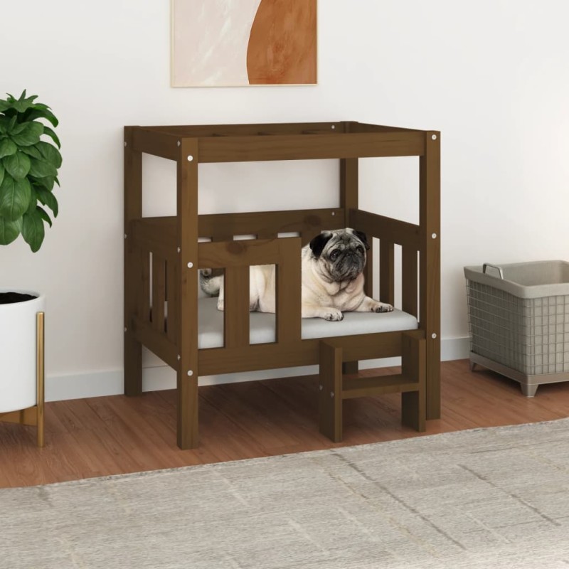 Cama para cães 65,5x43x70 cm pinho maciço castanho mel-Ninhos para cães-Home Retail