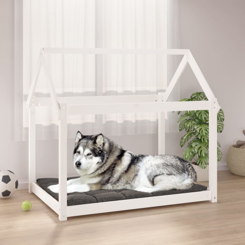 Cama para cães 111x80x100 cm madeira de pinho maciça branco-Ninhos para cães-Home Retail