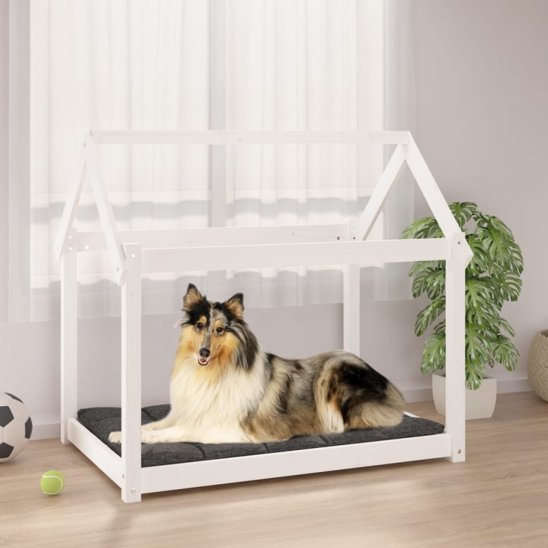 Cama para cães 101x70x90 cm madeira de pinho maciça branco-Ninhos para cães-Home Retail