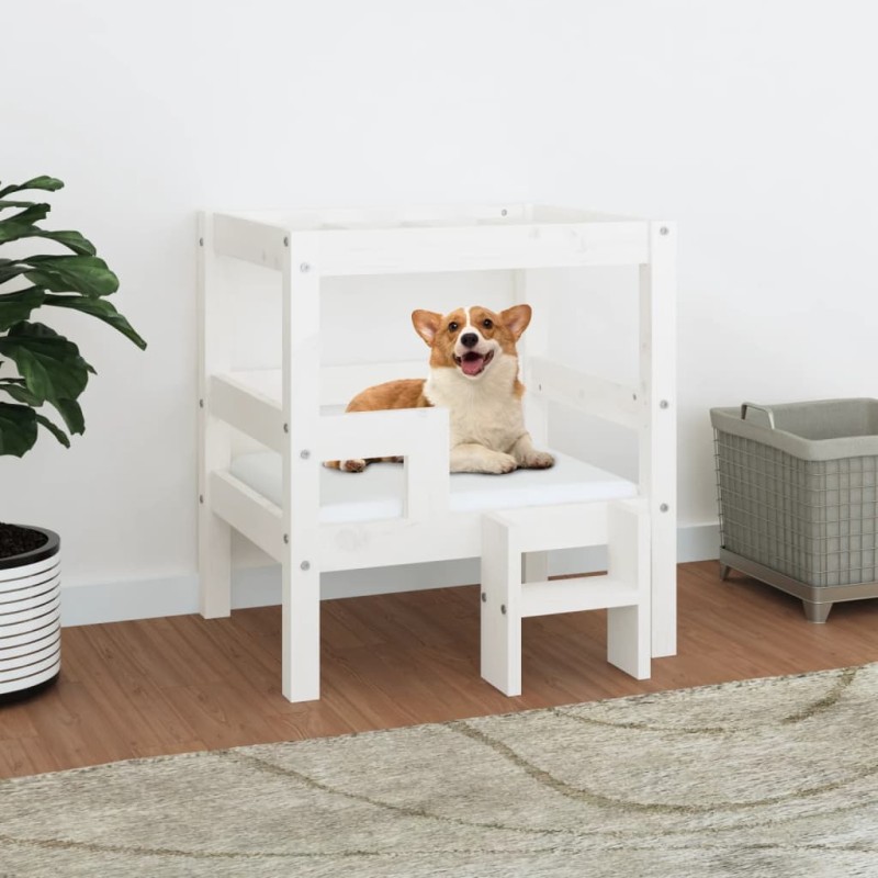 Cama para cães 55,5x53,5x60 cm madeira de pinho maciça branco-Ninhos para cães-Home Retail