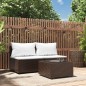 3 pcs conjunto lounge jardim c/ almofadões vime PE castanho