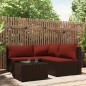 4 pcs conjunto lounge jardim c/ almofadões vime PE castanho