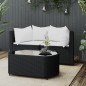 3 pcs conjunto lounge de jardim c/ almofadões vime PE preto