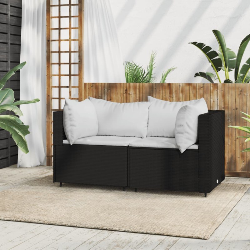 Sofá de canto p/ jardim c/ almofadões vime PE preto-Sofás para exterior-Home Retail