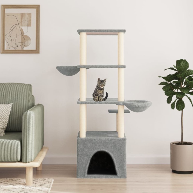 Árvore p/ gatos c/ postes arranhadores sisal 147 cm cinza-claro-Móveis para gatos-Home Retail