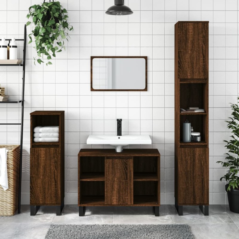 3 pcs conj. móveis WC derivados madeira cor carvalho castanho-Conjuntos de móveis para casa de banho-Home Retail