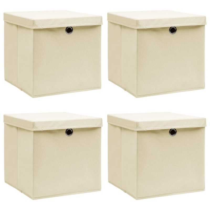 Caixas de arrumação com tampa 4 pcs 32x32x32 cm tecido creme-Cestos para complementos-Home Retail