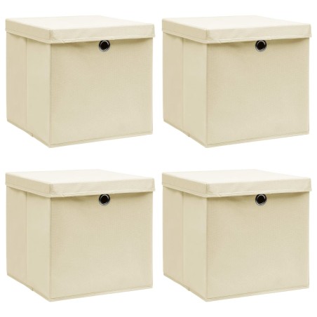 Caixas de arrumação com tampa 4 pcs 32x32x32 cm tecido creme