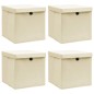 Caixas de arrumação com tampa 4 pcs 32x32x32 cm tecido creme