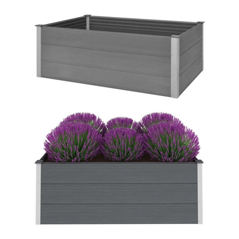 Canteiro elevado para jardim WPC 150x100x54 cm cinzento-Vasos e floreiras-Home Retail