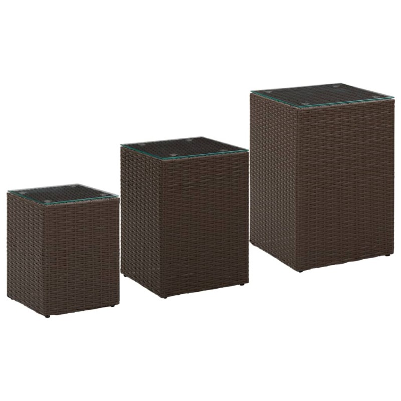 Mesas de apoio com tampo de vidro 3 pcs vime PE castanho-Mesas de apoio-Home Retail