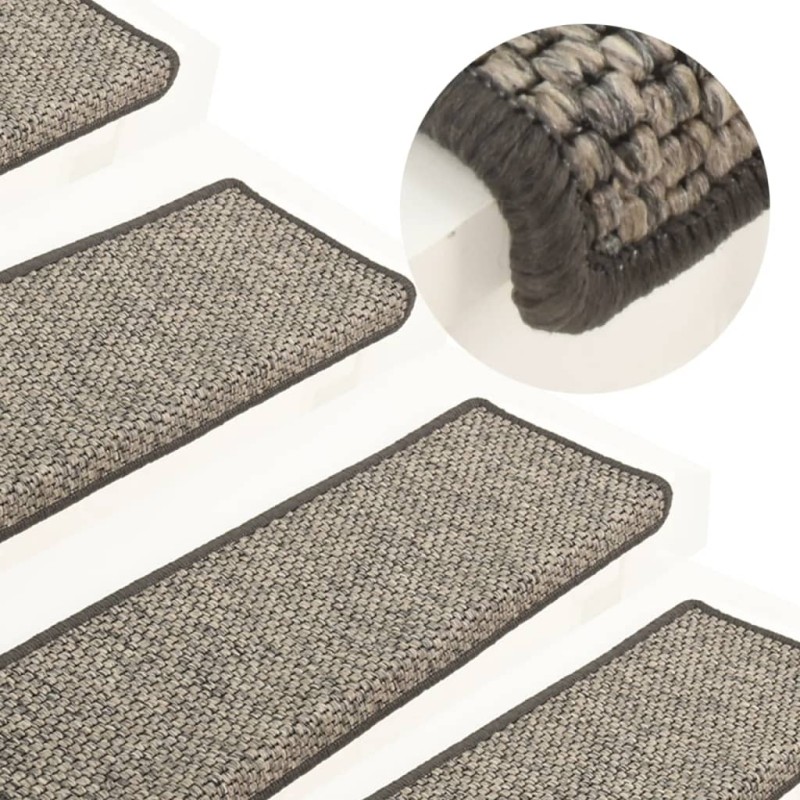 Tapetes escada adesivos aspeto sisal 15pcs 65x21x4 cinza e bege-Tapetes antiderrapantes para degraus-Home Retail