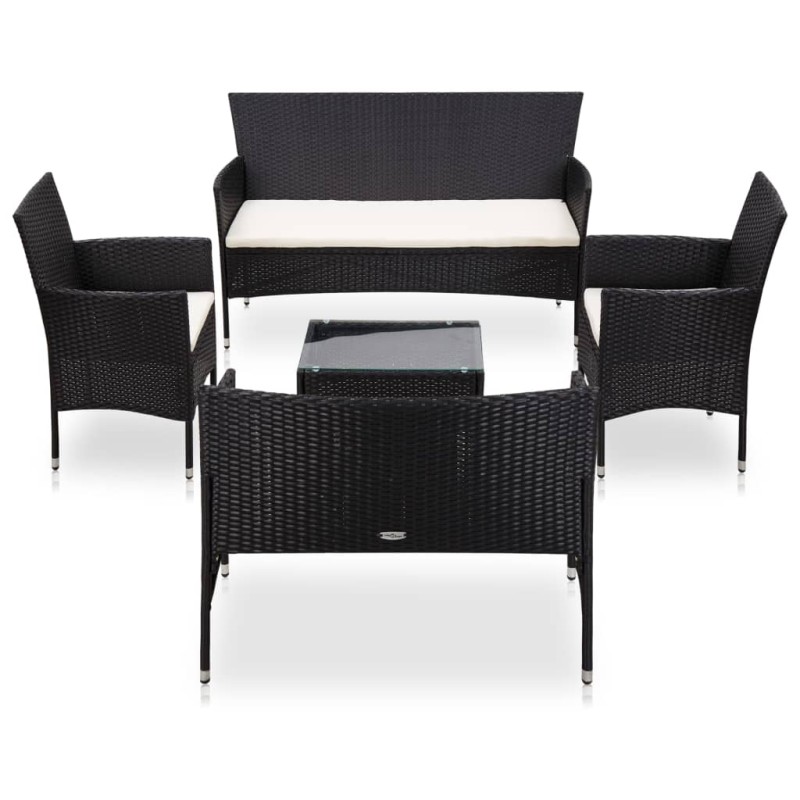 5 pcs conjunto lounge de jardim c/ almofadões vime PE preto-Conjuntos de jardim-Home Retail