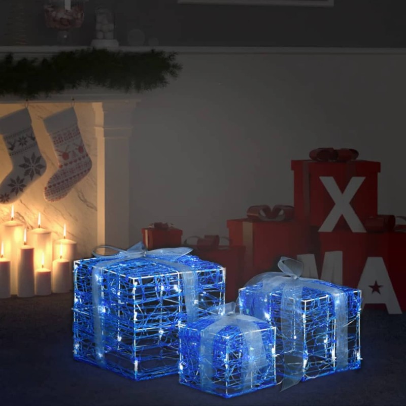 Caixas presentes Natal decorativas 3 pcs acrílico branco frio-Luzes de Natal-Home Retail