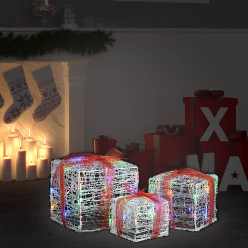 Caixas presentes Natal decorativas 3 pcs acrílico colorido-Luzes de Natal-Home Retail