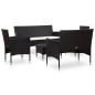 5 pcs conjunto lounge de jardim c/ almofadões vime PE preto