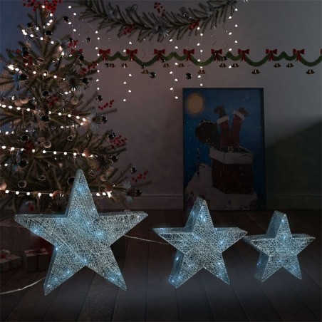 Estrelas de Natal com luzes LED 3 pcs ext./int. arame prateado