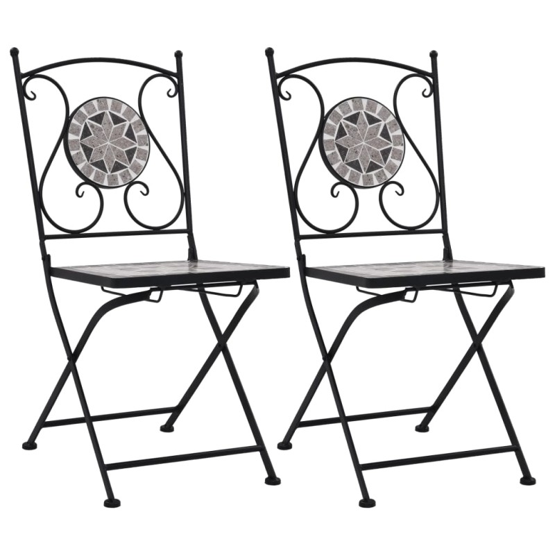 Cadeiras bistrô em mosaico 2 pcs cinzento-Cadeiras de jardim-Home Retail