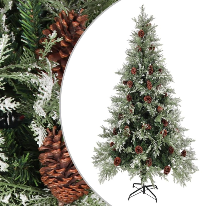 Árvore de Natal com pinhas 225 cm PVC e PE verde e branco-Árvores de Natal-Home Retail