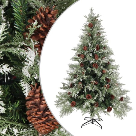 Árvore de Natal com pinhas 150 cm PVC e PE verde e branco