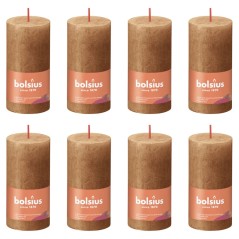 Bolsius Velas rústicas cilíndric. Shine 8pcs 100x50mm castanho moderno