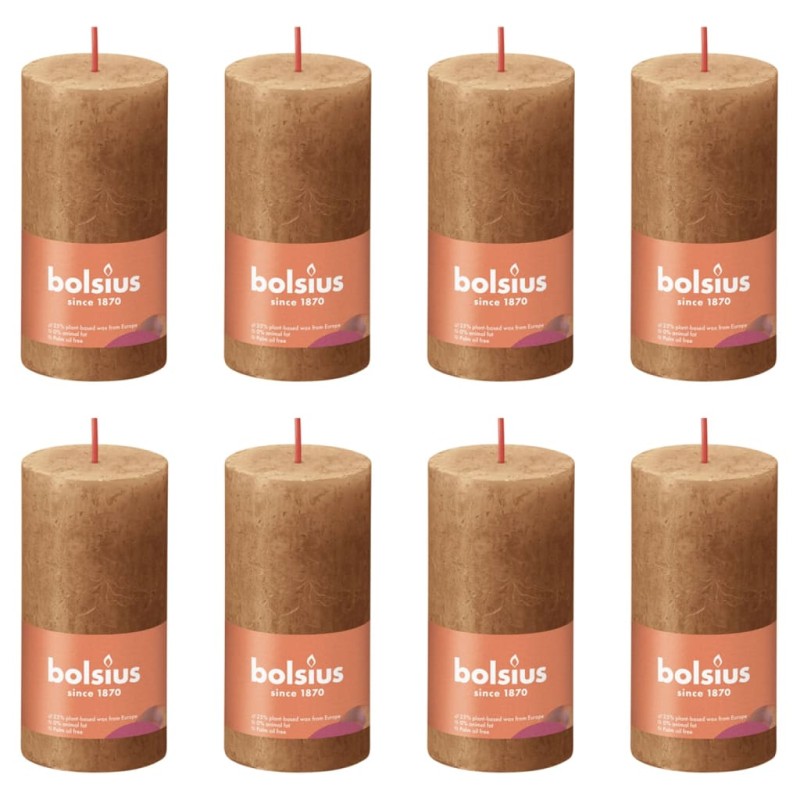 Bolsius Velas rústicas cilíndric. Shine 8pcs 100x50mm castanho moderno-Velas-Home Retail