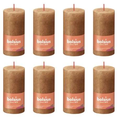 Bolsius Velas rústicas cilíndric. Shine 8pcs 100x50mm castanho moderno