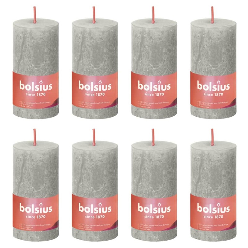 Bolsius Velas rústicas cilíndricas Shine 8pcs 100x50 mm cinzento areia-Velas-Home Retail