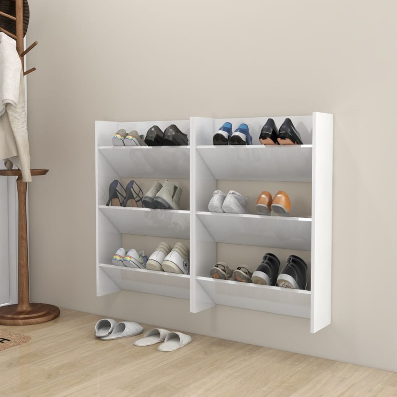 Sapateiras de parede 2pcs derivados de madeira branco brilhante-Sapateiras e organizadores-Home Retail