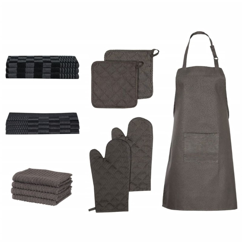 Conj. panos de cozinha c/ luvas e pegas 15 pcs algodão preto-Toalhas-Home Retail