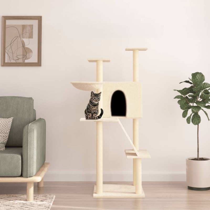 Árvore para gatos c/ postes arranhadores sisal 143 cm cor creme-Móveis para gatos-Home Retail