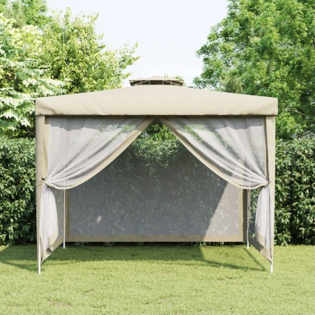 VidaXL Gazebo com telhado duplo 3x3x2,68 m tecido cor creme