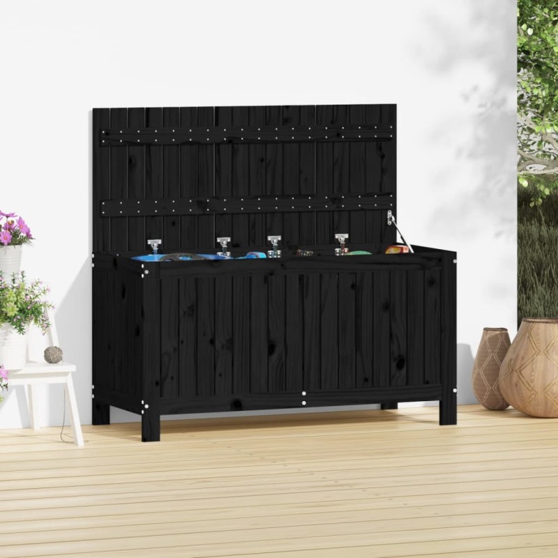 Caixa de arrumação jardim 115x49x60 cm pinho maciço preto-Baús para armazenamento exterior-Home Retail