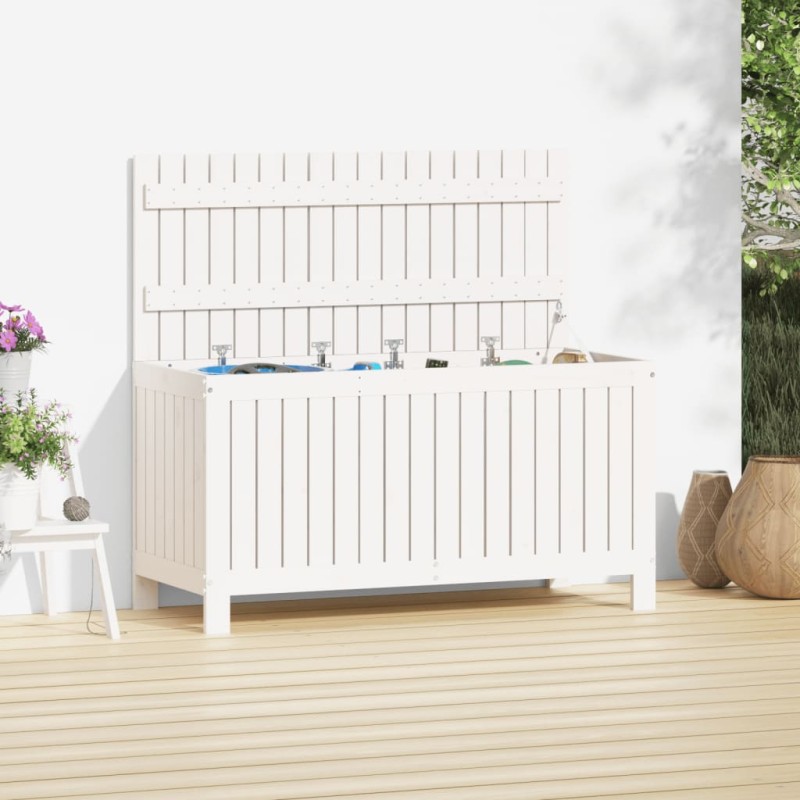 Caixa de arrumação jardim 115x49x60 cm pinho maciço branco-Baús para armazenamento exterior-Home Retail