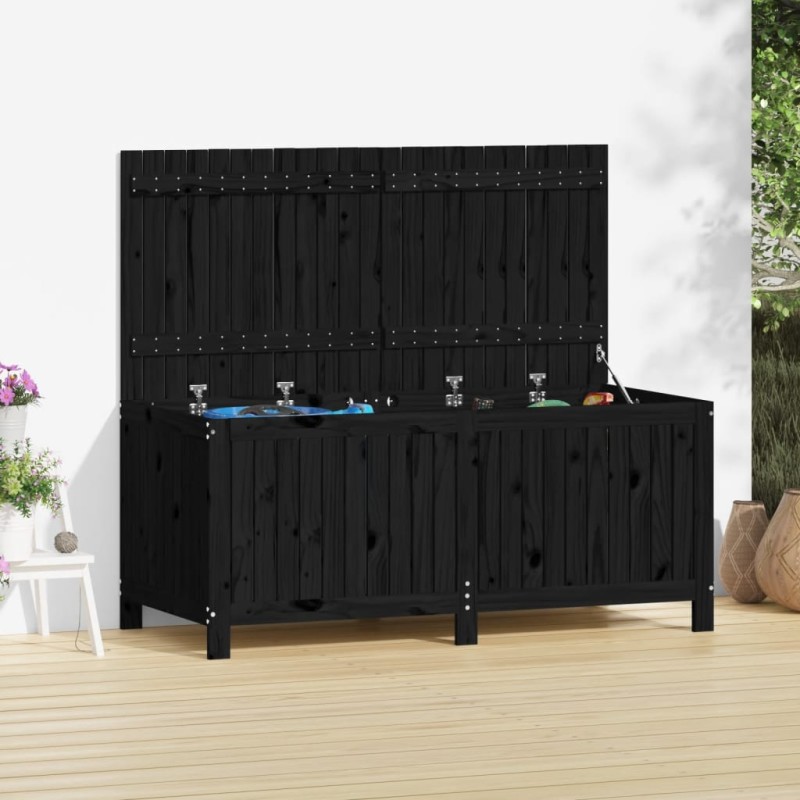 Caixa de arrumação jardim 147x68x64 cm pinho maciço preto-Baús para armazenamento exterior-Home Retail