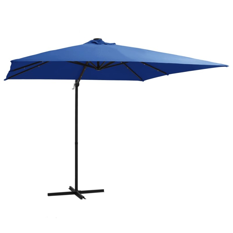 Guarda-sol cantilever LEDs mastro aço 250x250cm azul-celeste-Guarda-sóis e telas de varanda-Home Retail