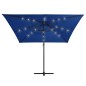 Guarda-sol cantilever LEDs mastro aço 250x250cm azul-celeste