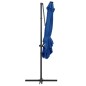 Guarda-sol cantilever LEDs mastro aço 250x250cm azul-celeste