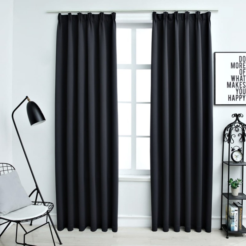 Cortinas blackout com ganchos 2 pcs 140x245 cm preto-Persianas e cortinas-Home Retail