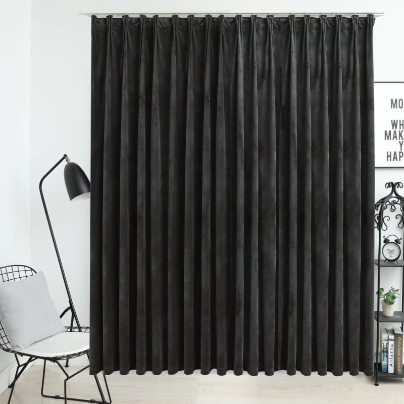 Cortina blackout com ganchos 290x245 cm veludo antracite-Persianas e cortinas-Home Retail