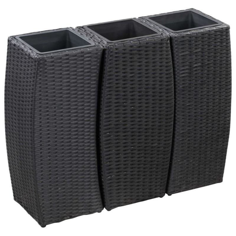 Vasos/floreiras de jardim 3 pcs vime PE preto-Vasos e floreiras-Home Retail