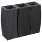 Vasos/floreiras de jardim 3 pcs vime PE preto