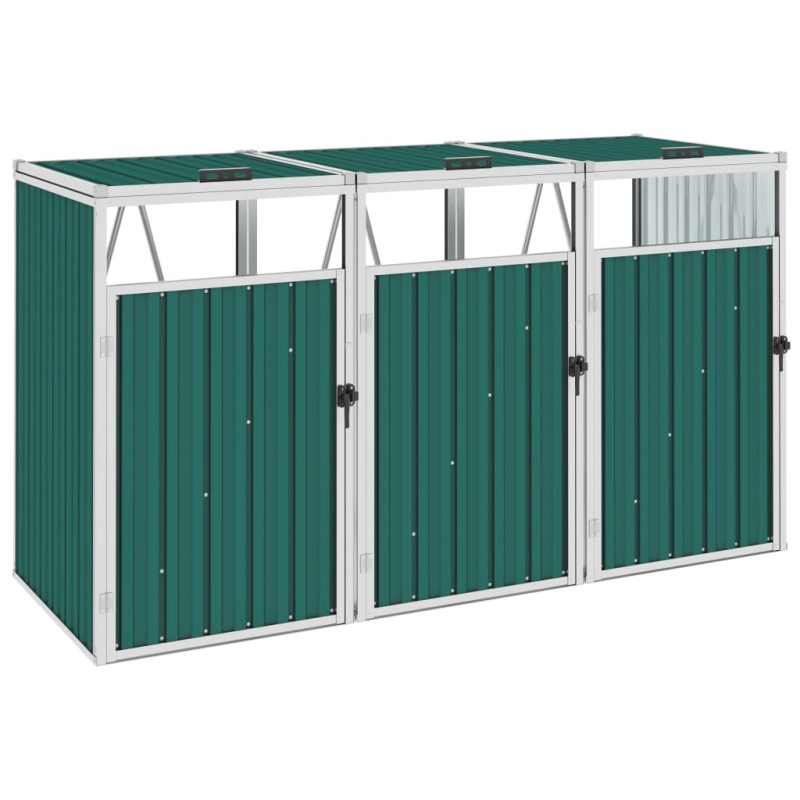 Abrigo para caixote do lixo triplo 213x81x121 cm aço verde-Estruturas para contentores de lixo-Home Retail