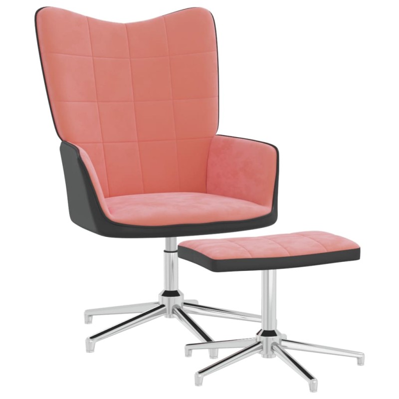 Cadeira de descanso com banco PVC e veludo rosa-Poltronas-Home Retail