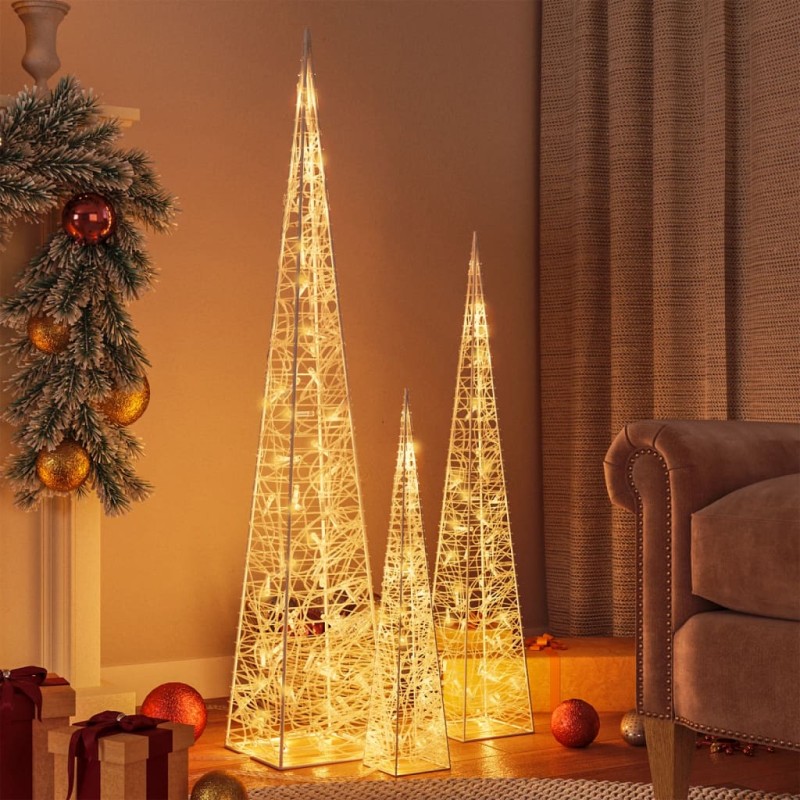 Conj. cones decor. c/ LEDs branco quente acrílico 60/90/120cm-Luzes de Natal-Home Retail